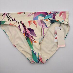 CALIA Swim Bottoms Women's Large Floral Wide Banded Mid Rise High Leg Tropical